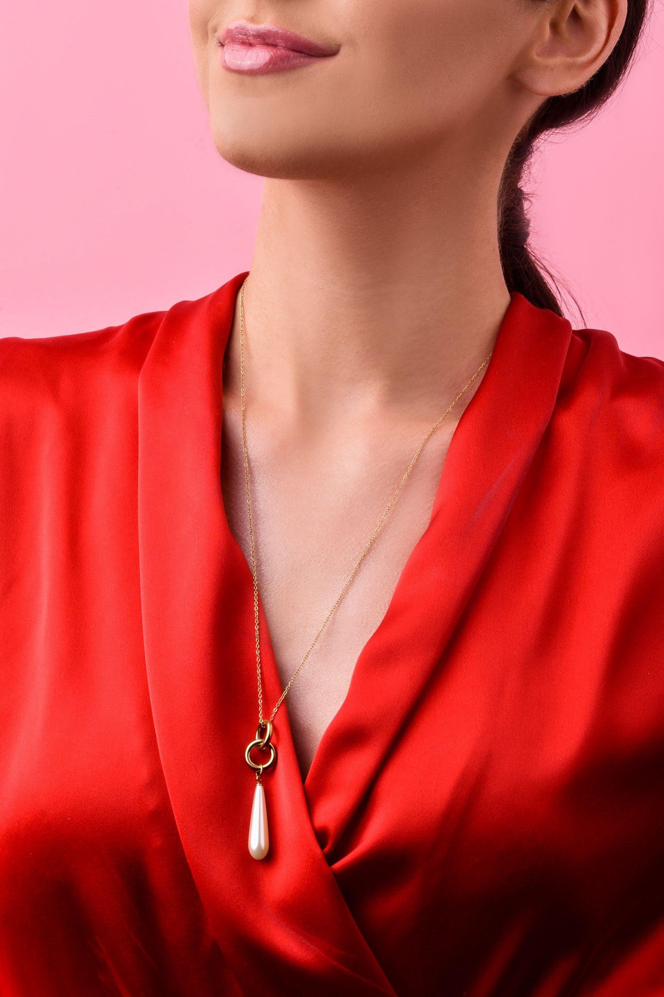 Long White Pearl Tear Drop Necklace