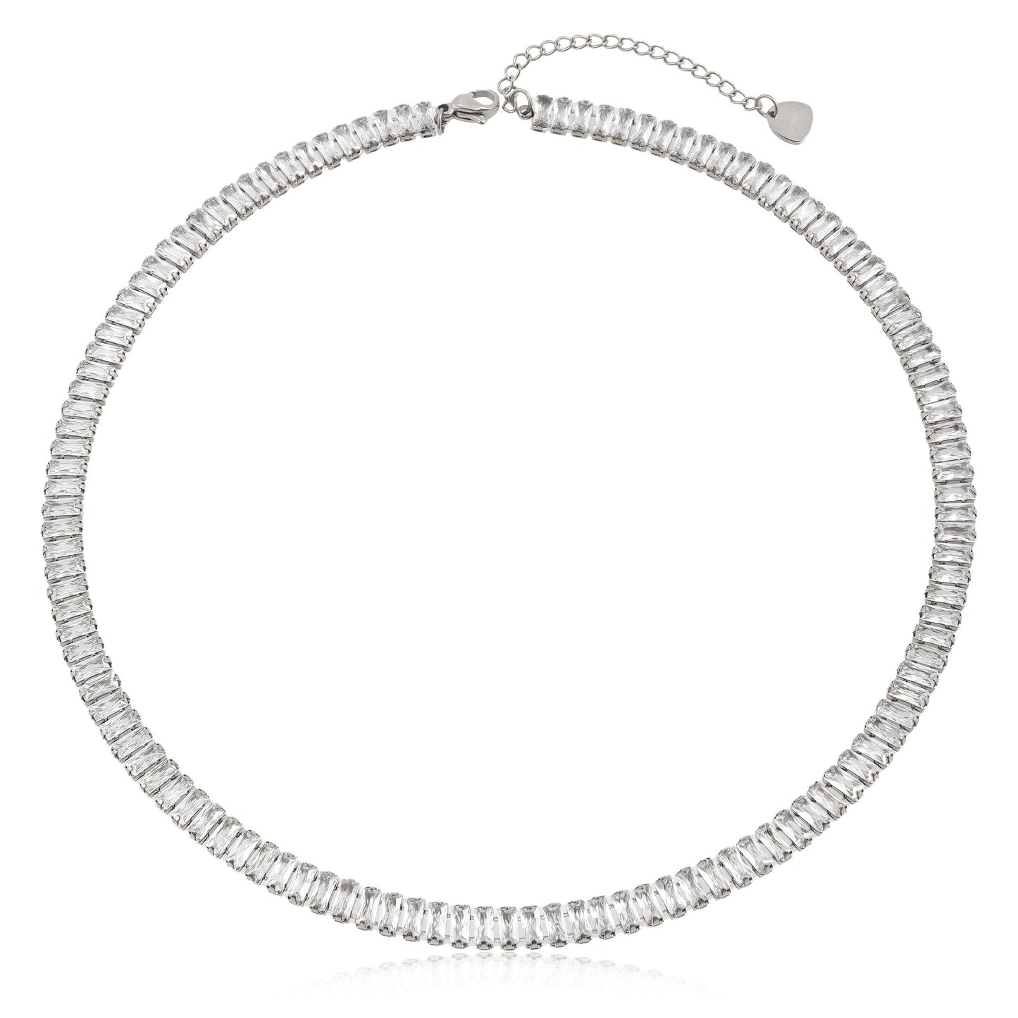 Glamour Stainless Steel Silver White Crystals Necklace