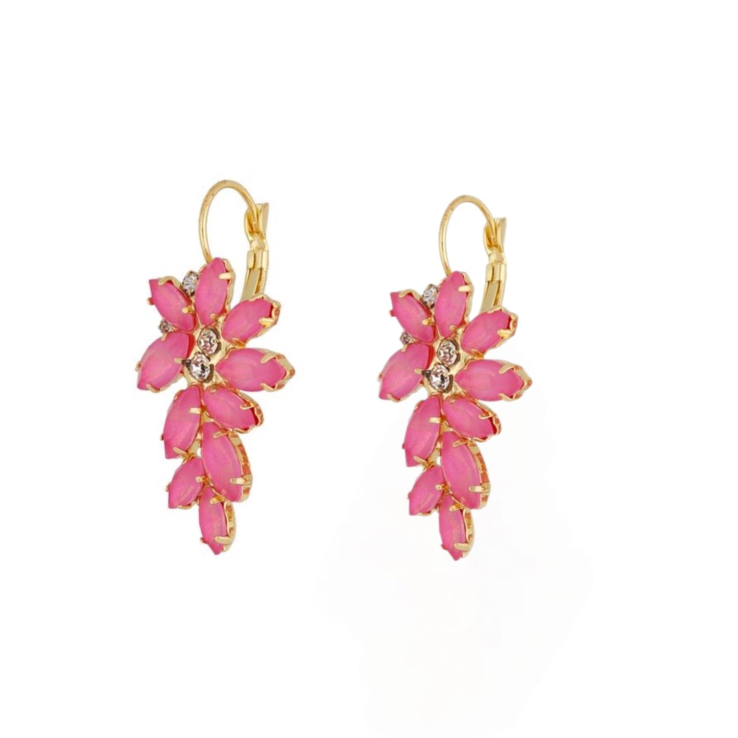 Glamour Pink Leverback Clousure Crystal Earrings