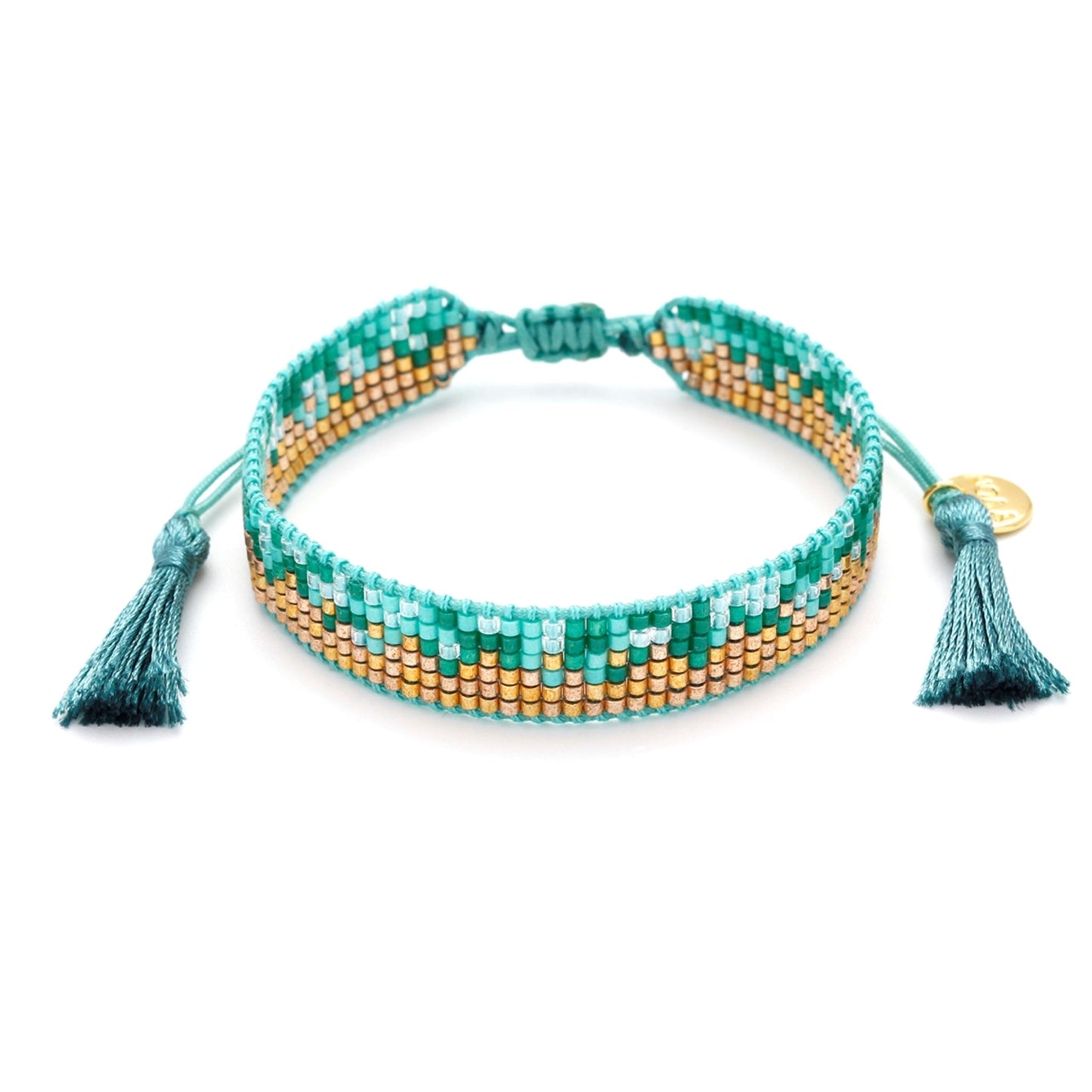 Gold Plated Boho String Bracelet with Turquoise & Gold Miyuki Beads