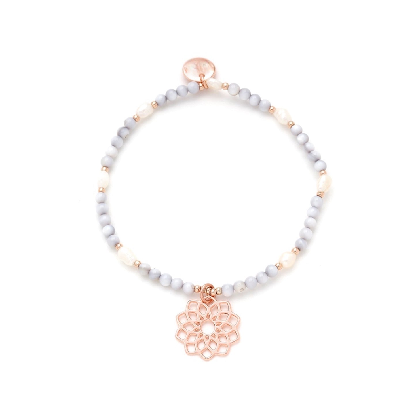Rose Gold Plated Freshwater Pearl & Seashell Bracelet with Flower Pendant