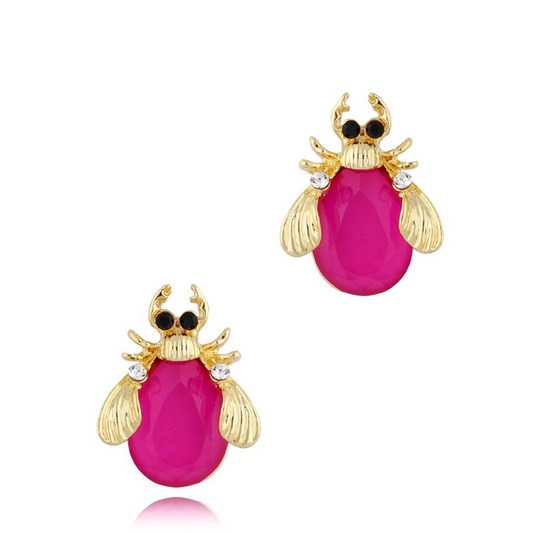 Fuchsia Beetle Stud Earrings