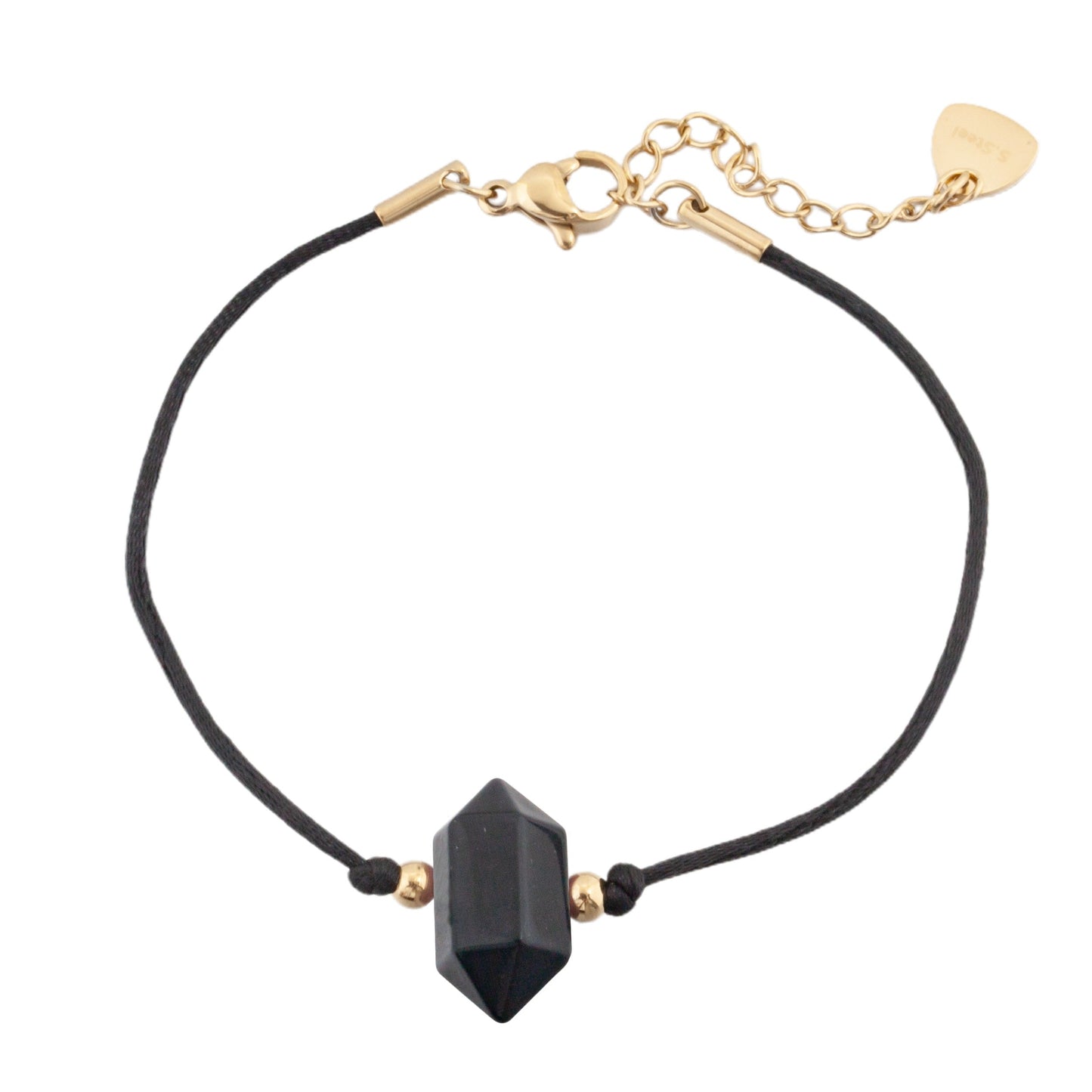 Black String Bracelet with Onyx Natural Stone