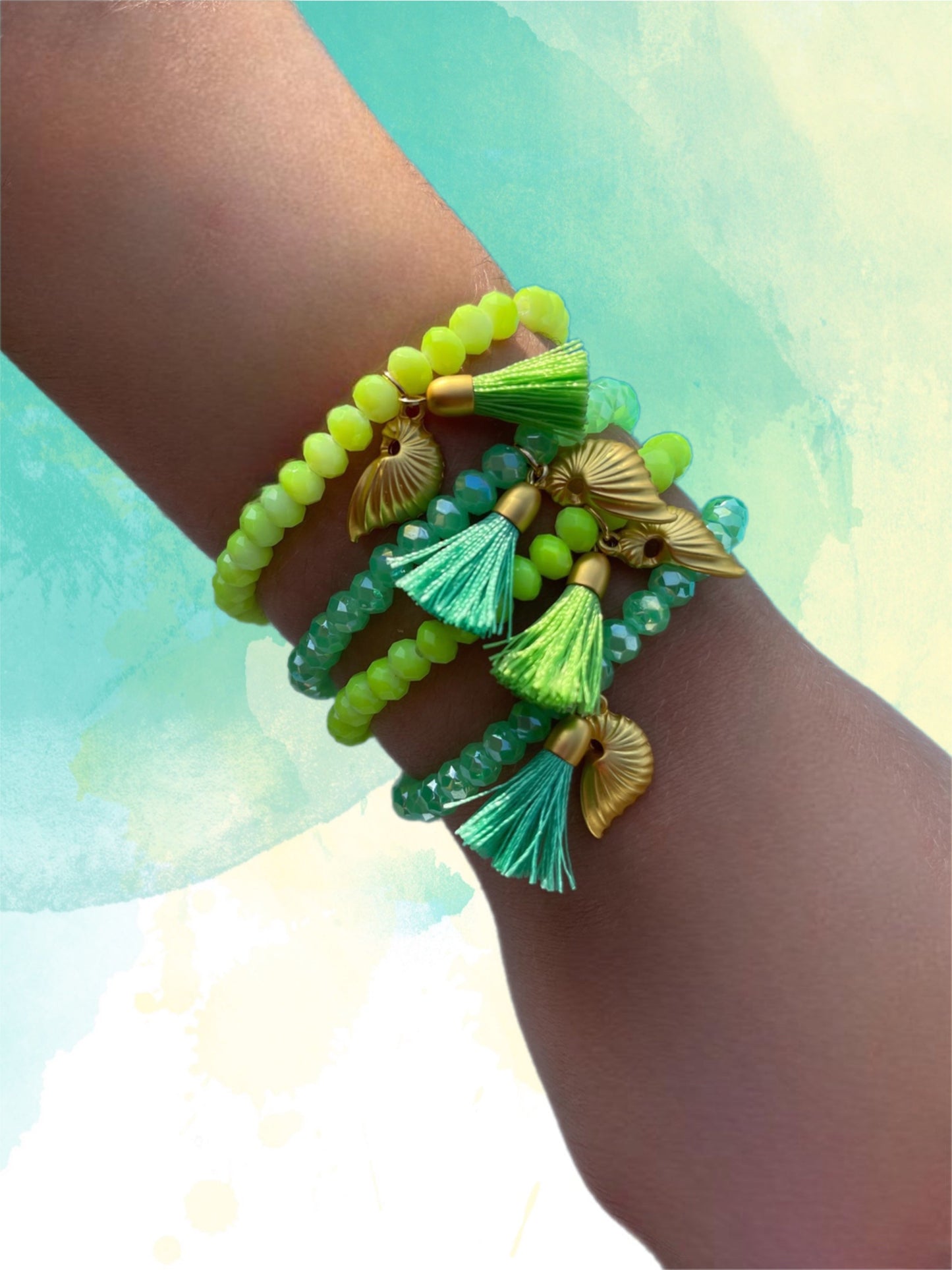 Neon Green Faceted Glass Crystals Bracelet