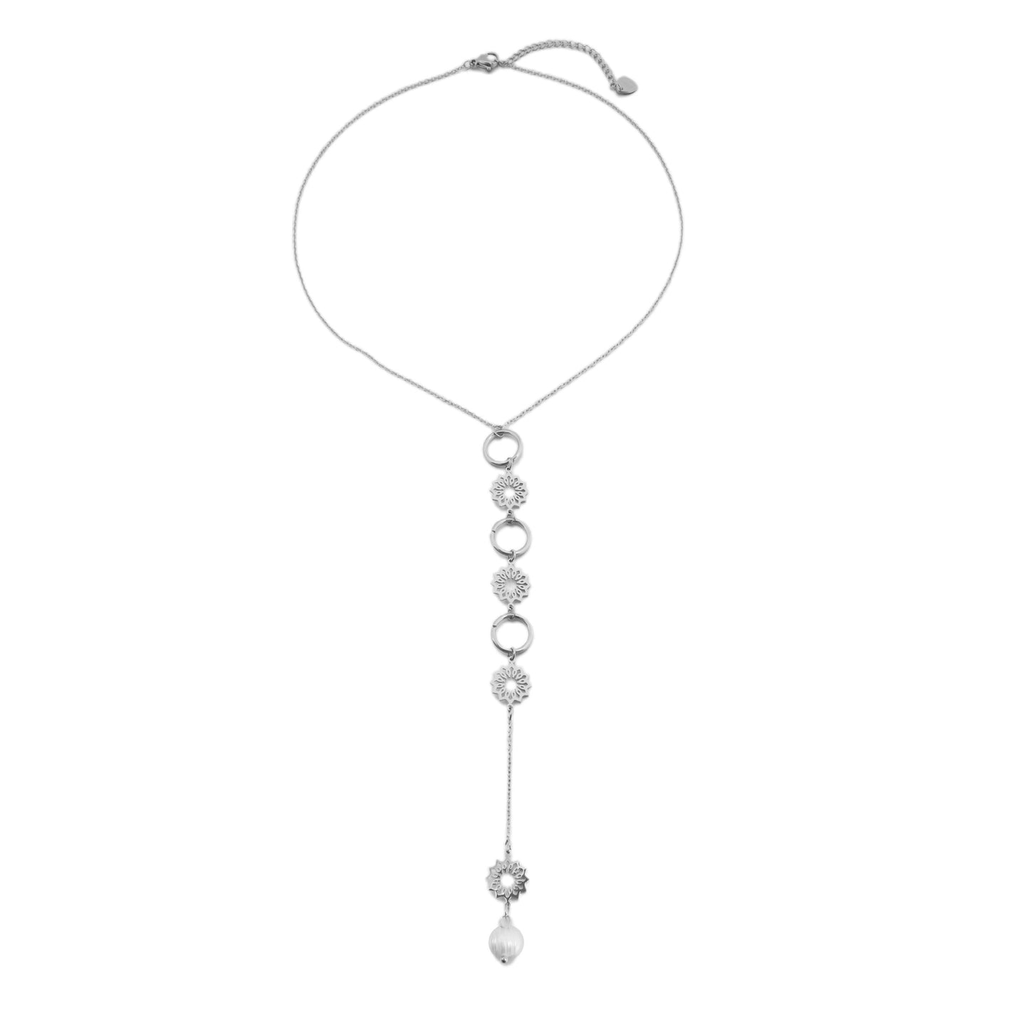 Silver Flowers and Hoops Lariat Necklace