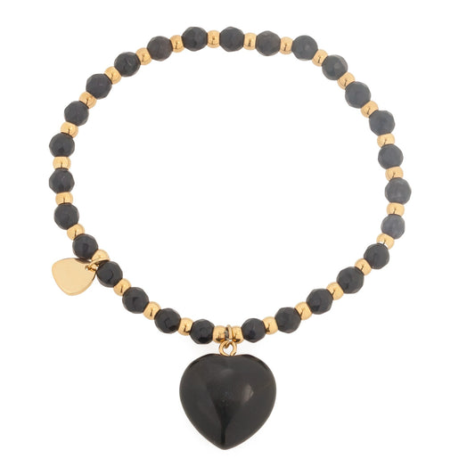 Gold Plated Onyx Bracelet with Natural Stone Heart Pendant