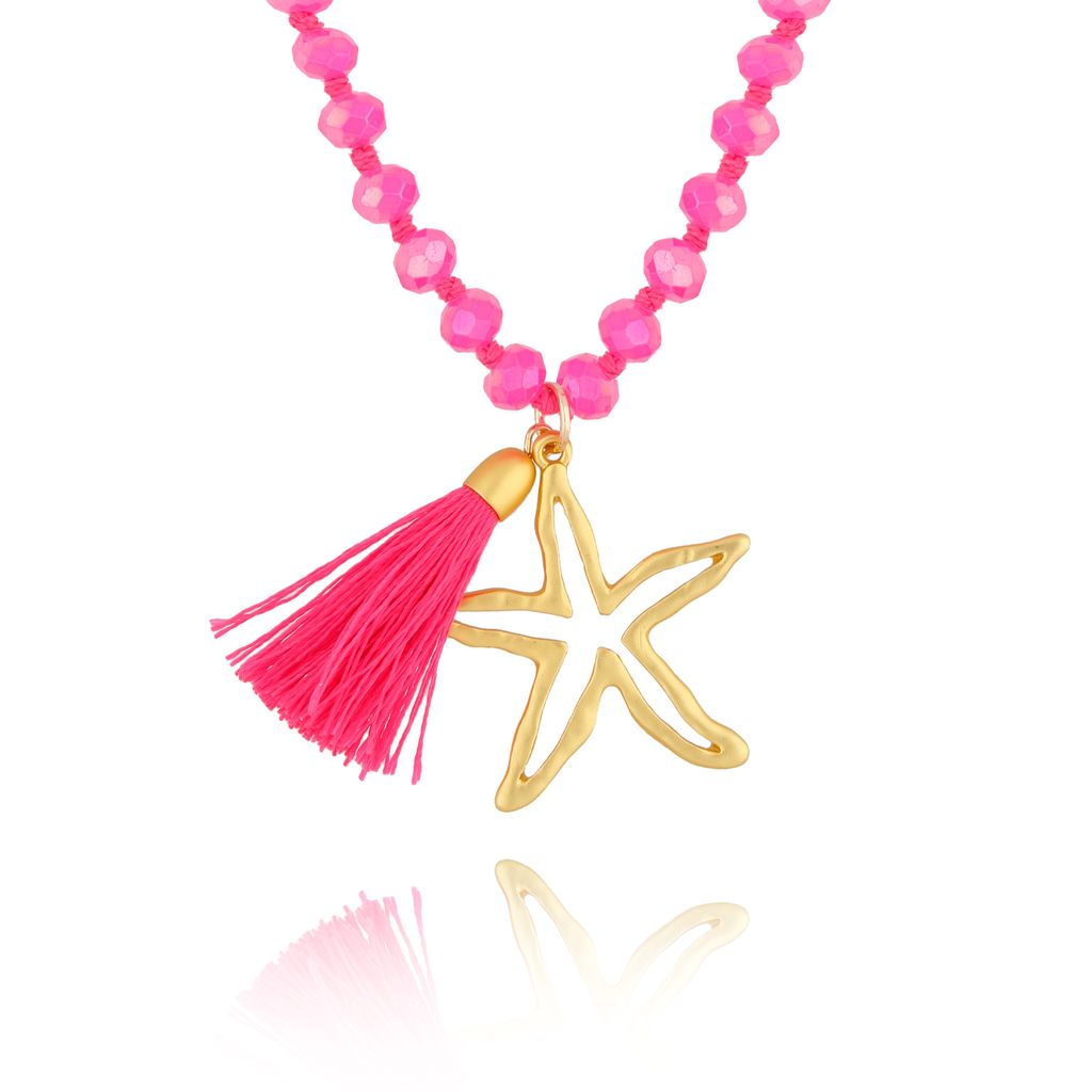 Neon Pink Faceted Glass Crystals Necklace