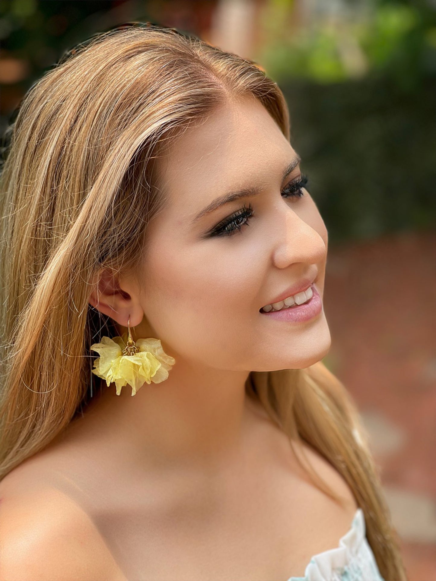 Short Yellow Silk Flower Earrings