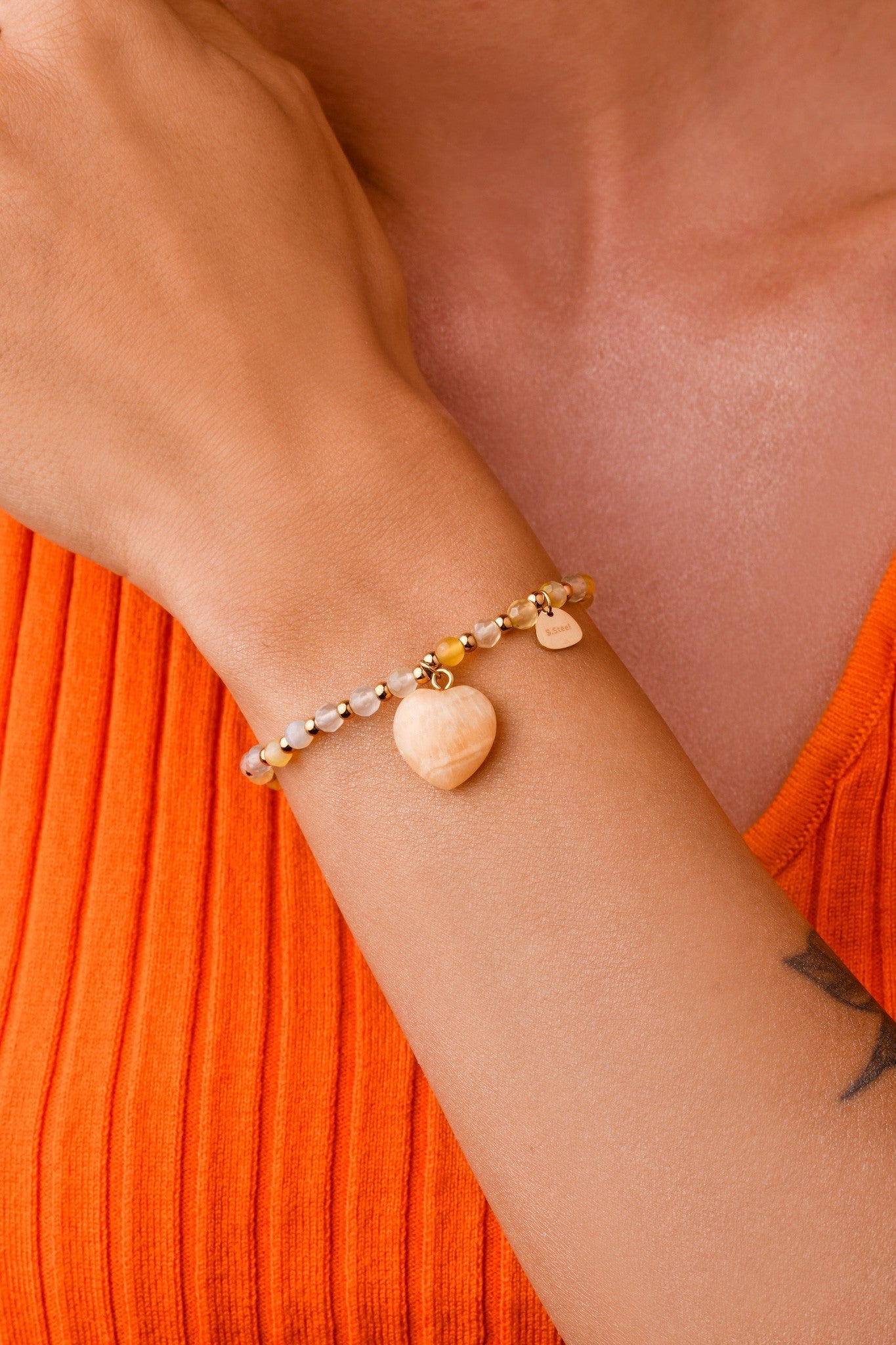 Gold Plated Citrine Heart Stone Bracelet