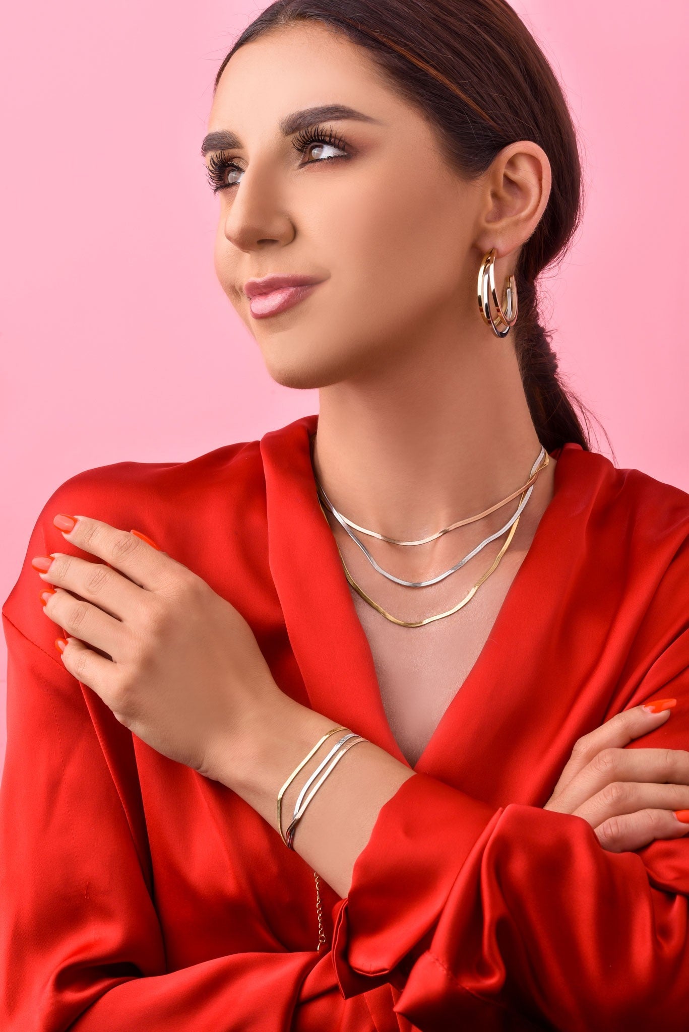 14k Gold Plated Triple Color Snake Chain Bracelet