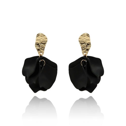 Black Statement Boho Earrings with Acrylic Petals