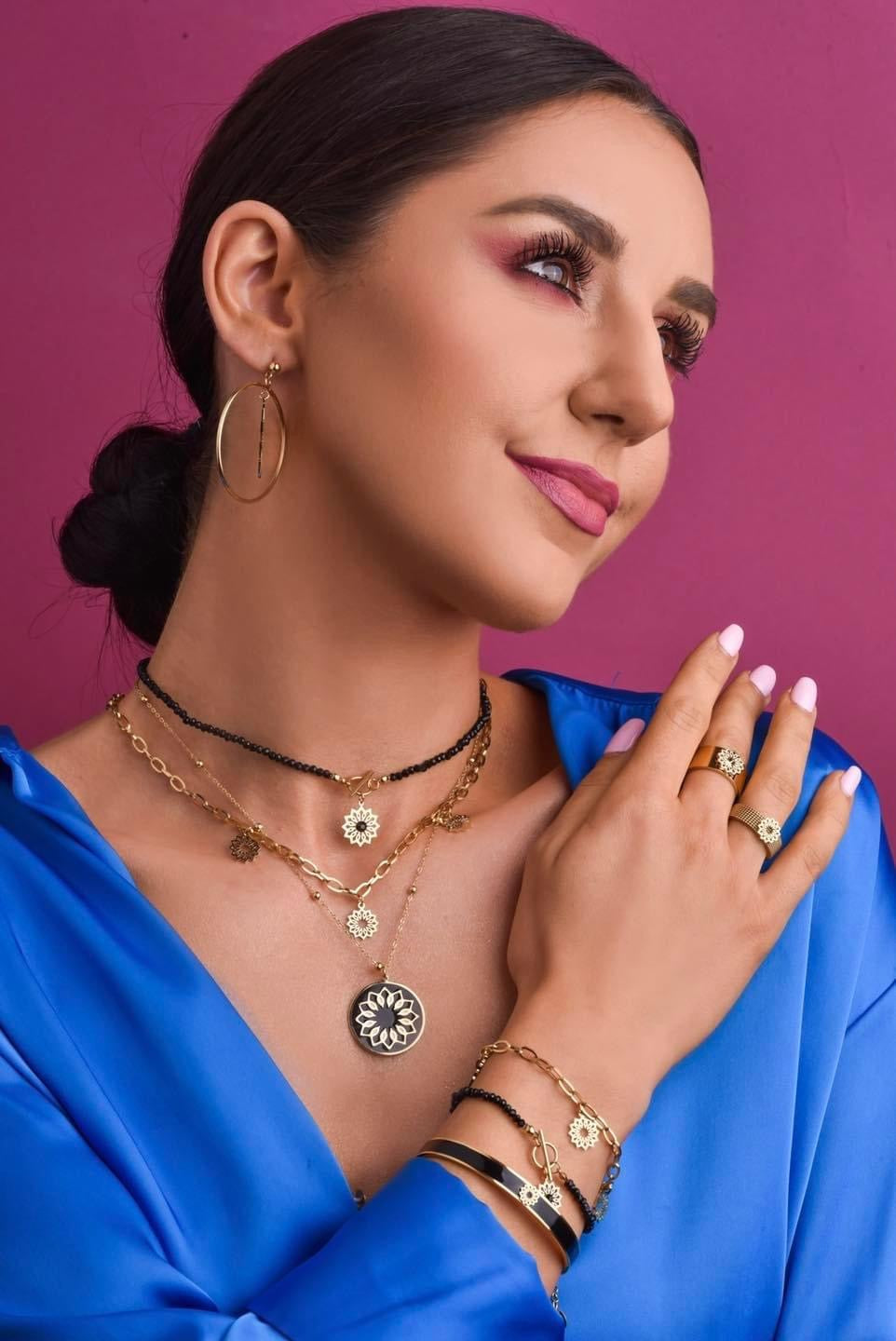 14k Gold Plated Chain Necklace with Flower Pendant and Beads
