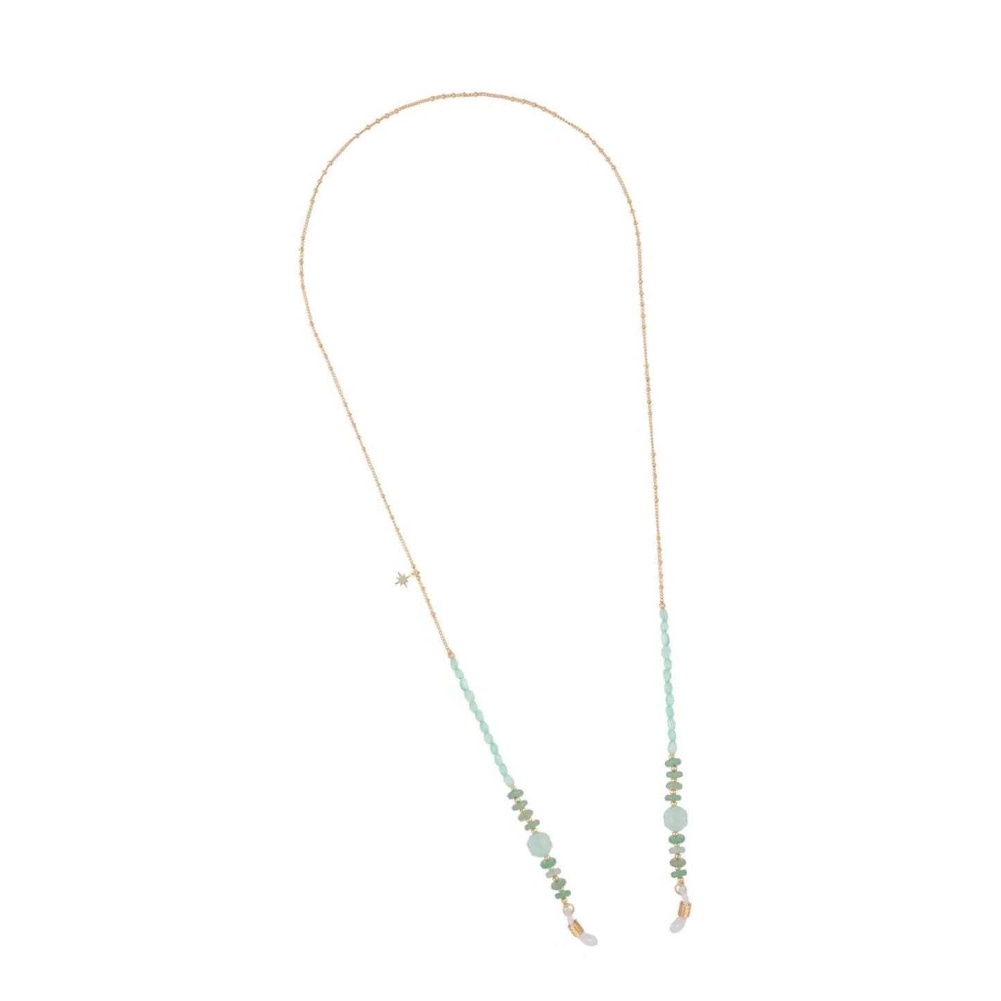 Eyeglasses Beaded Chain with Green Jadeite Stones