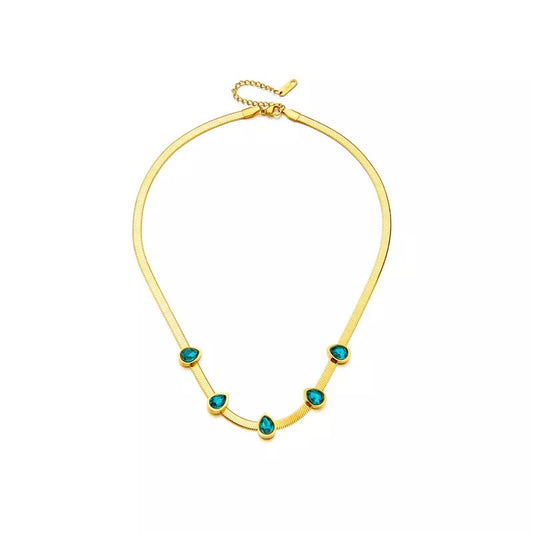 Stainless Steel Snake Chain Necklace with Blue Cubic Zirconias