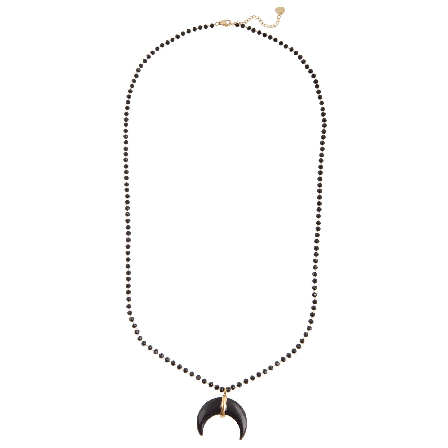 Gold Plated Long Onyx Moon Necklce