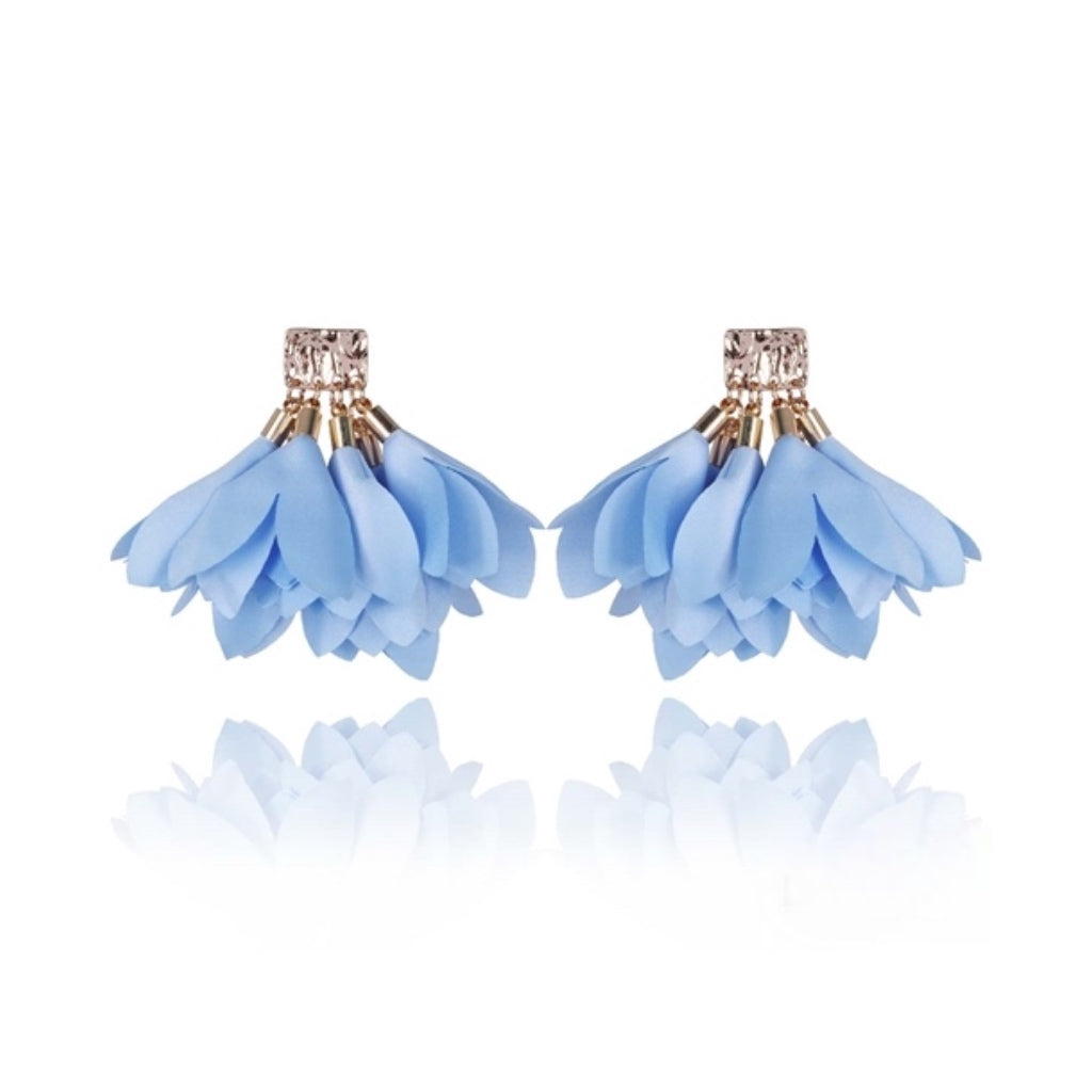Baby Blue Satin Earrings with Gold Finishing