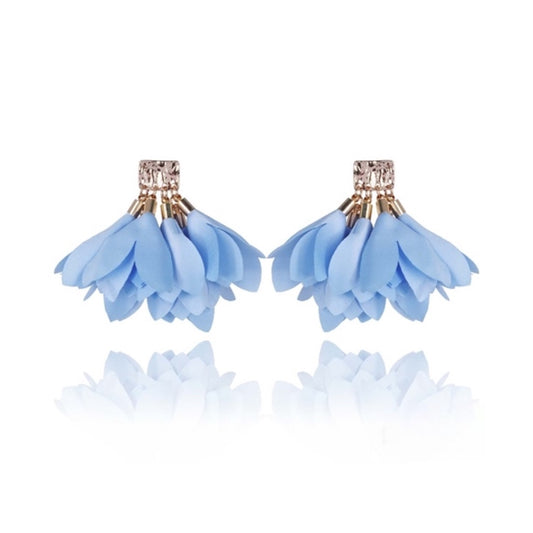 Baby Blue Satin Earrings with Gold Finishing