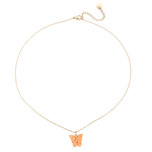14k Gold Plated Coral Butterfly Necklace
