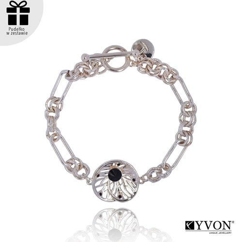 Elegant Chain Bracelet with Flower Pendant and Black Crystal