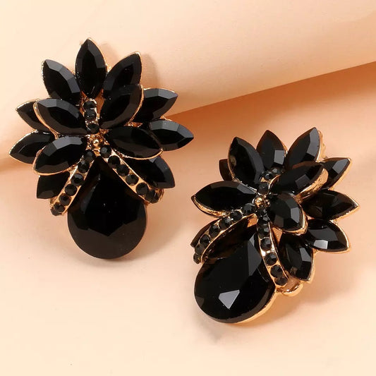 Gold Plated Black Crystal Stud Earrings