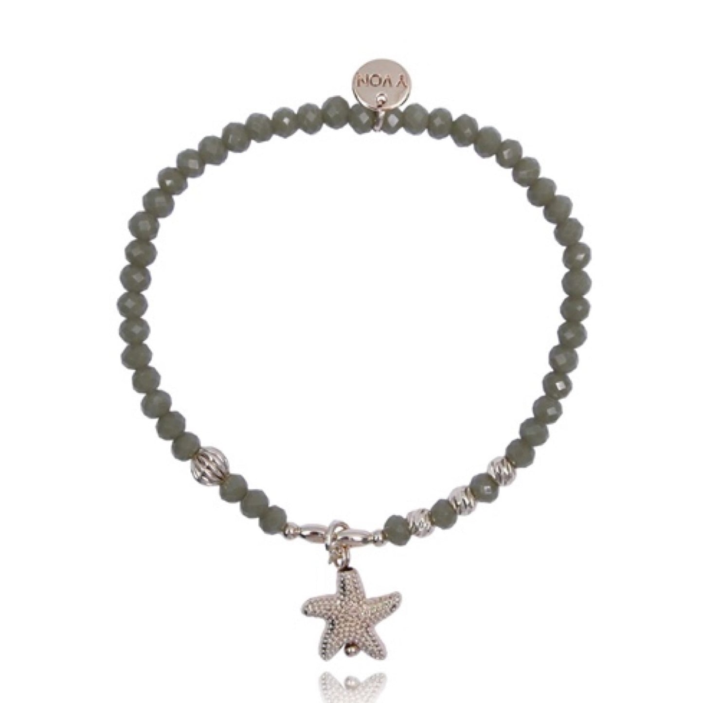Olive Facet Glass Bracelet with Starfish Pendant