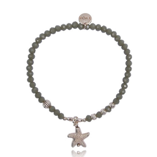 Olive Facet Glass Bracelet with Starfish Pendant