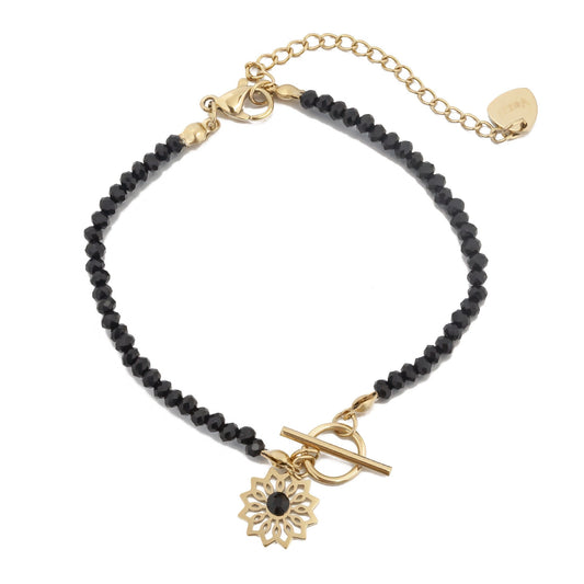 Black Crystals and Flower Bracelet