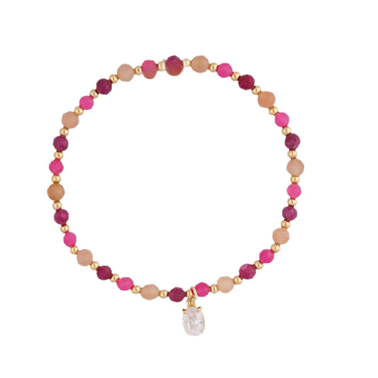 Ruby Stone Bracelet with Crystal Pendant