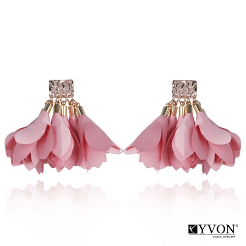 Rose Pink Satin Earrings with Gold Finishing