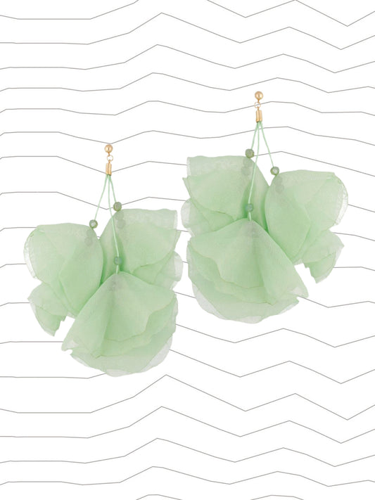 Mint Multi Layer Flower Silk Earrings