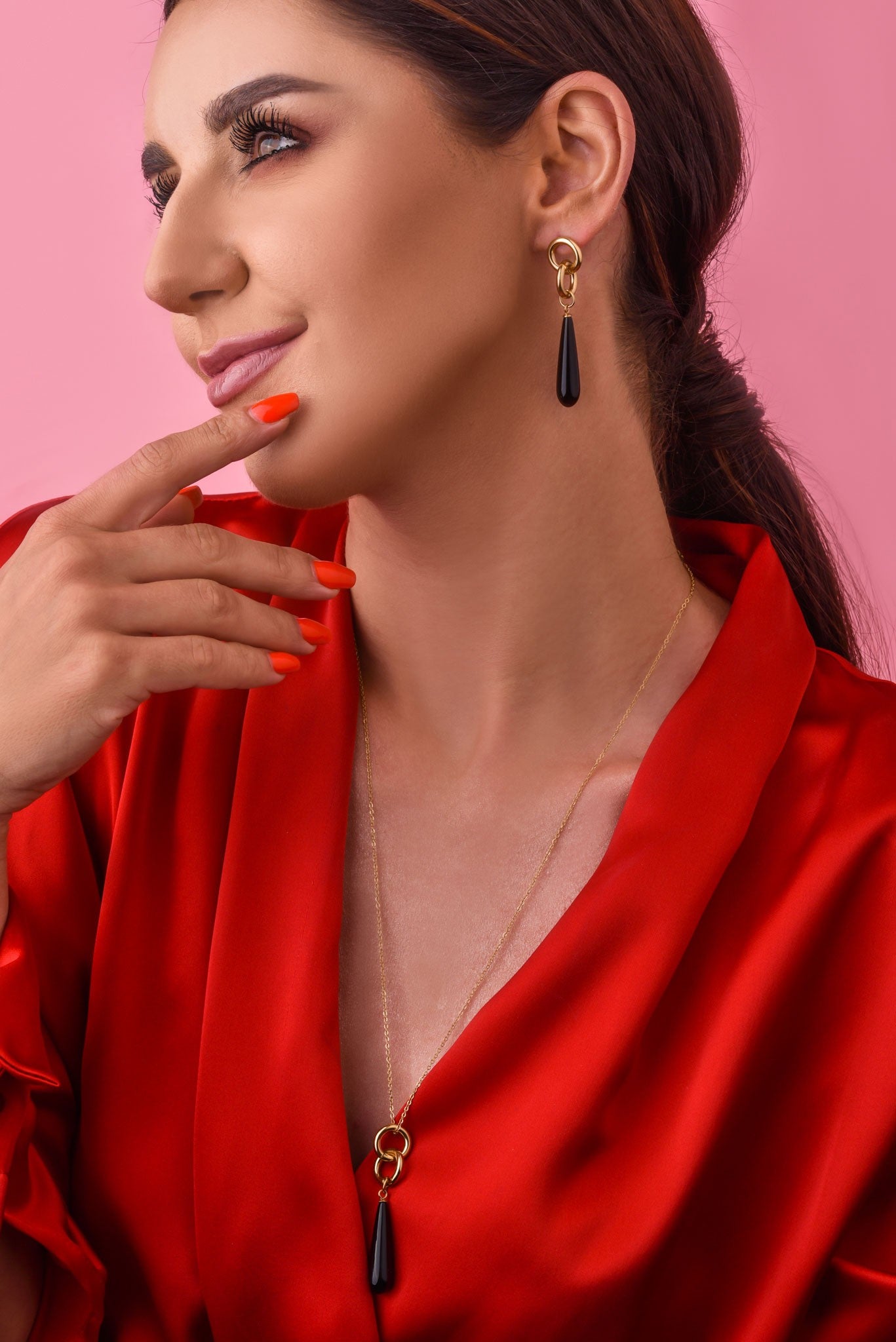 Gold Plated Black Pearl Tear Drop Earrings