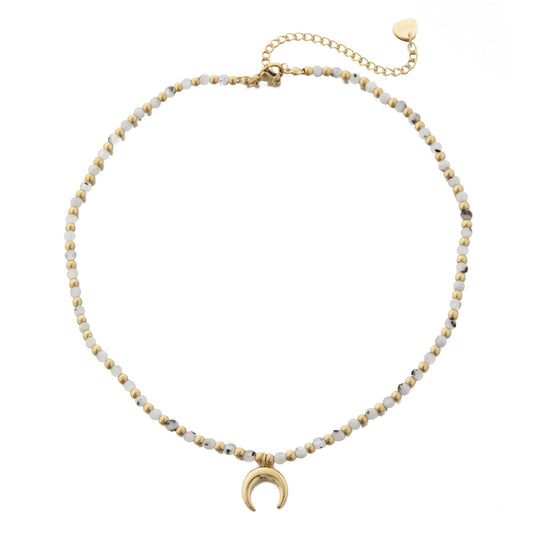 Stainless Steel and Moon Stone Necklace with Moon Pendant