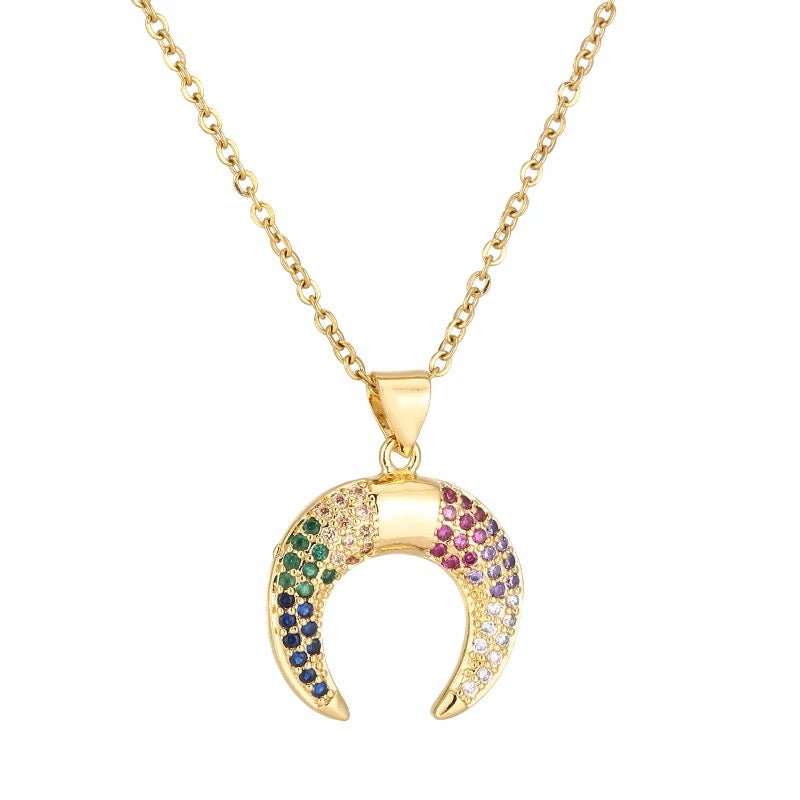 Gold Plated Stainless Steel Chain Necklace with Horn Pendant