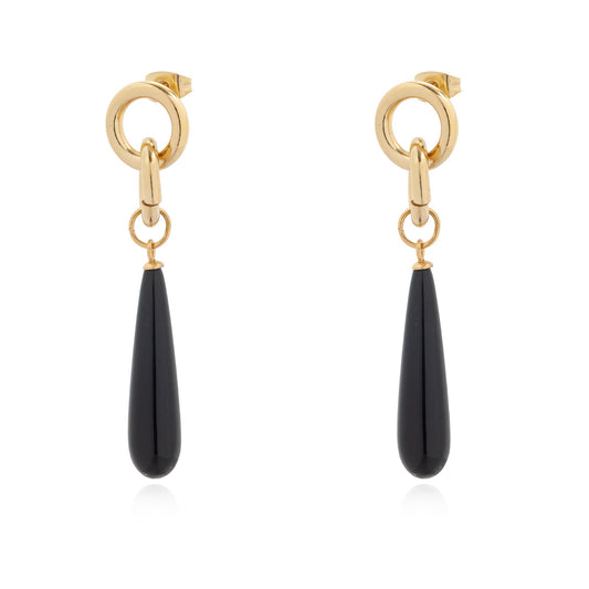 Gold Plated Black Pearl Tear Drop Earrings