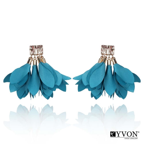 Sky Blue Satin Earrings with Gold Finishing