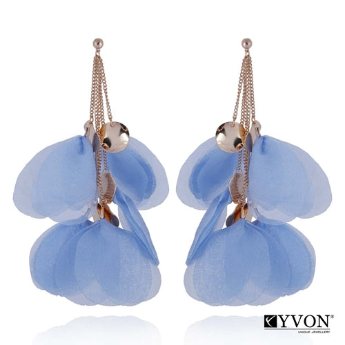Multi Chain Blue Silk Earrings