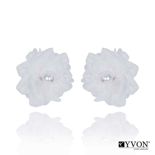 White Pearl Silk Flower Studs