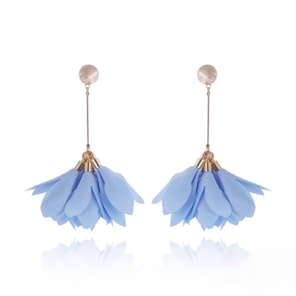 Baby Blue Satin Flower Earrings
