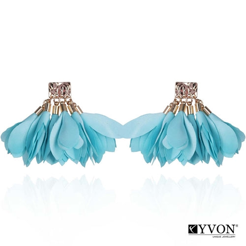 Aqua Blue Satin Earrings with Gold Finishing