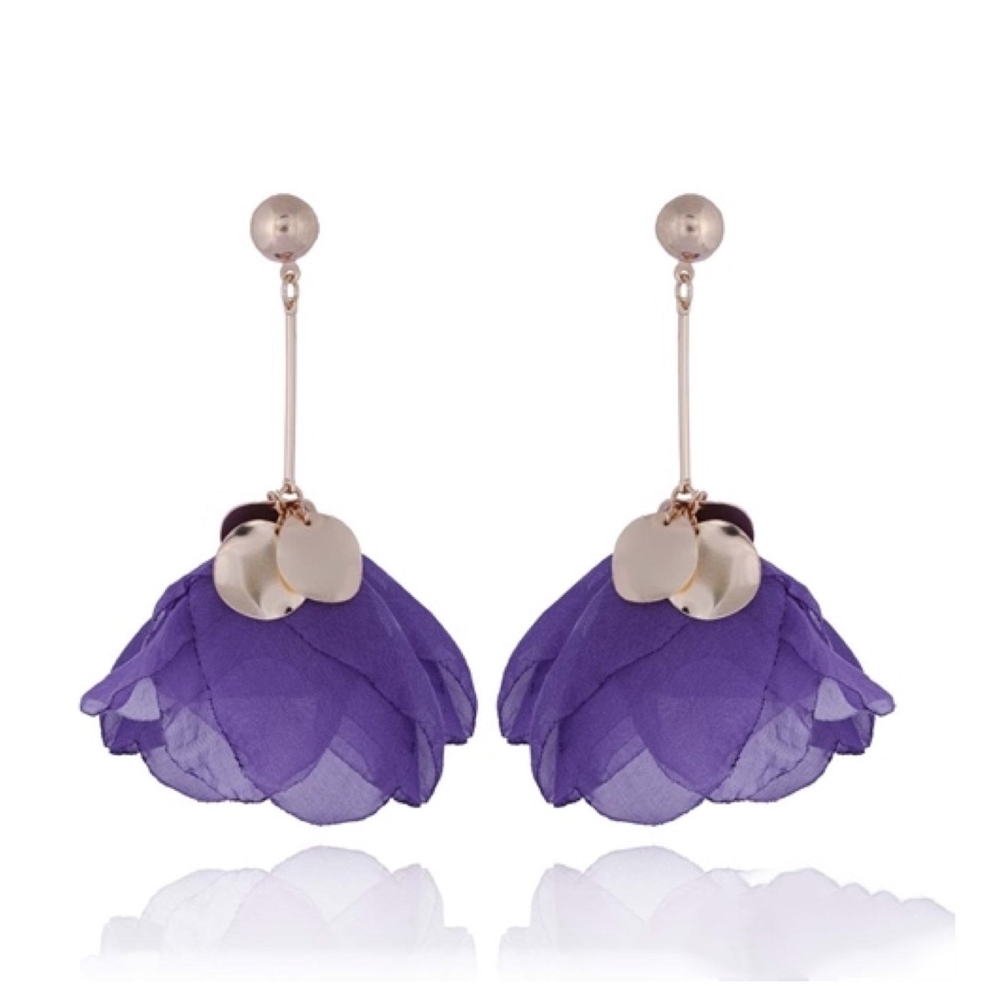 Purple Silk Flower Earrings