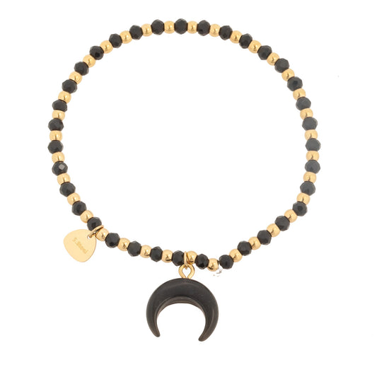 Gold Plated Onyx Bracelet with Natural Stone Moon Pendant