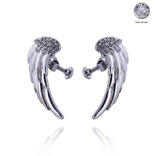 Silver Zircon Wing Screw & Clip On Earrings