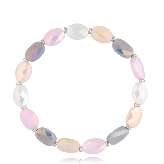 Gray & Pastel Pink Crystal Bracelet Togue with Silver Finishing