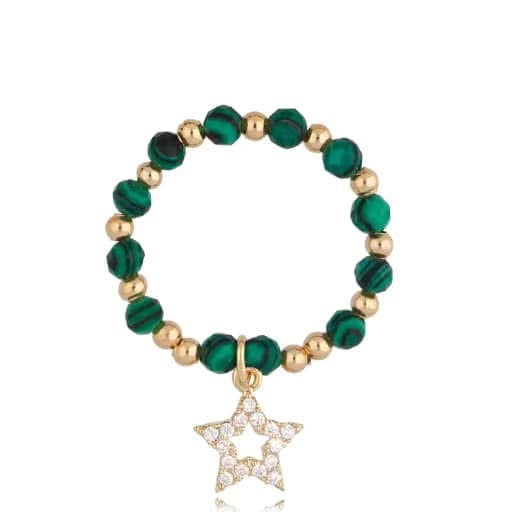 Malachite Stones Elastic Ring with Zirconium Star