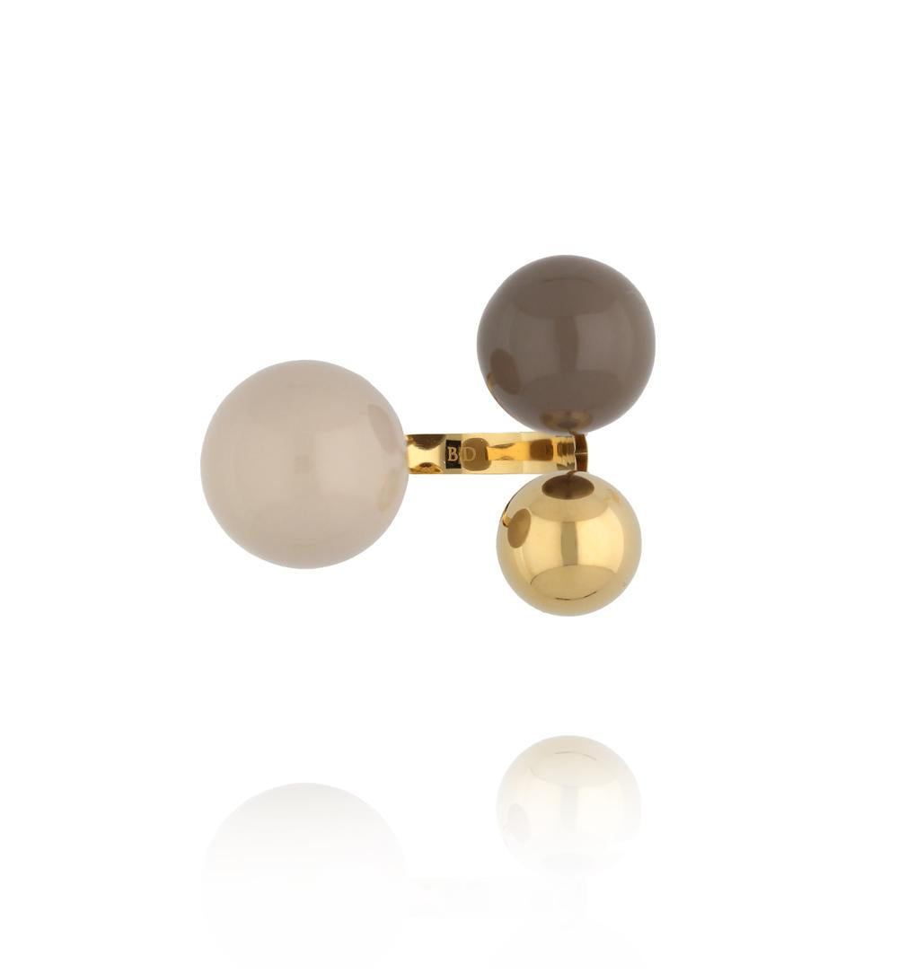 Steel and Shine Enamel Beige and Taupe Balls Ring 1122