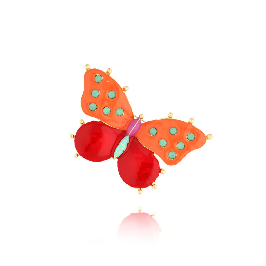 Orange & Red Enamel Butterfly Brooche