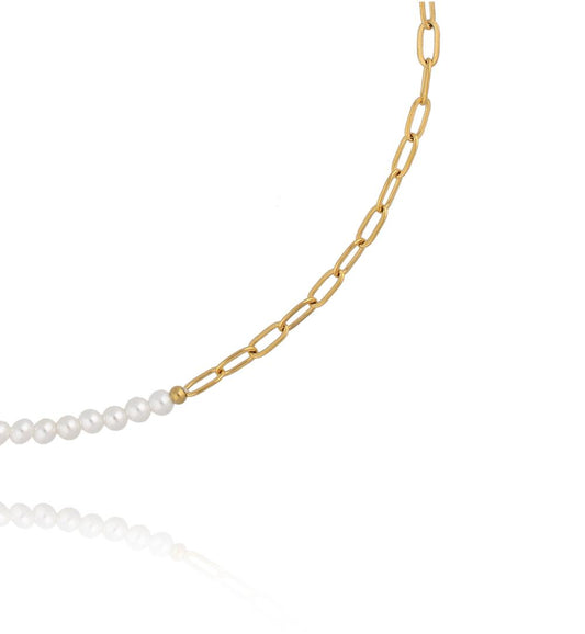 Gold Plated Mixed Chain Necklace with Pearls 0336