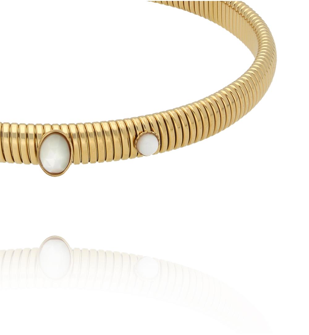 Gold Plated Earth Song Snake Elastic Bracelet with Pearls 0030