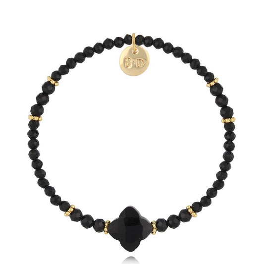 Black Tourmaline Stones Bracelet with Black Clover Karafuu