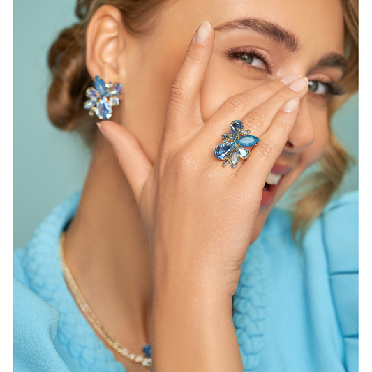 Blue Crystal Adjustable Ring Di it For Me